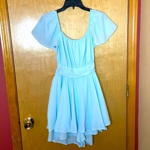 Exlura summer ruffle tie back romper dress baby blue size L